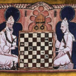 Dibujo de dos hombres musulmanes jugando al ajedrez